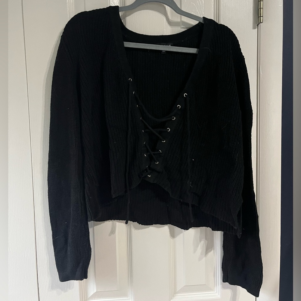 Black Kendall & Kylie Lace Up Sweater